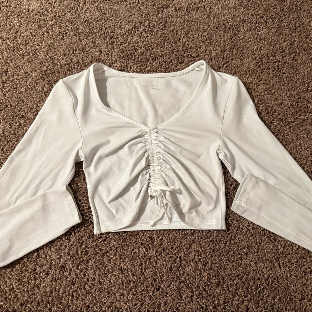 Aerie White Ruched Crop Blouse